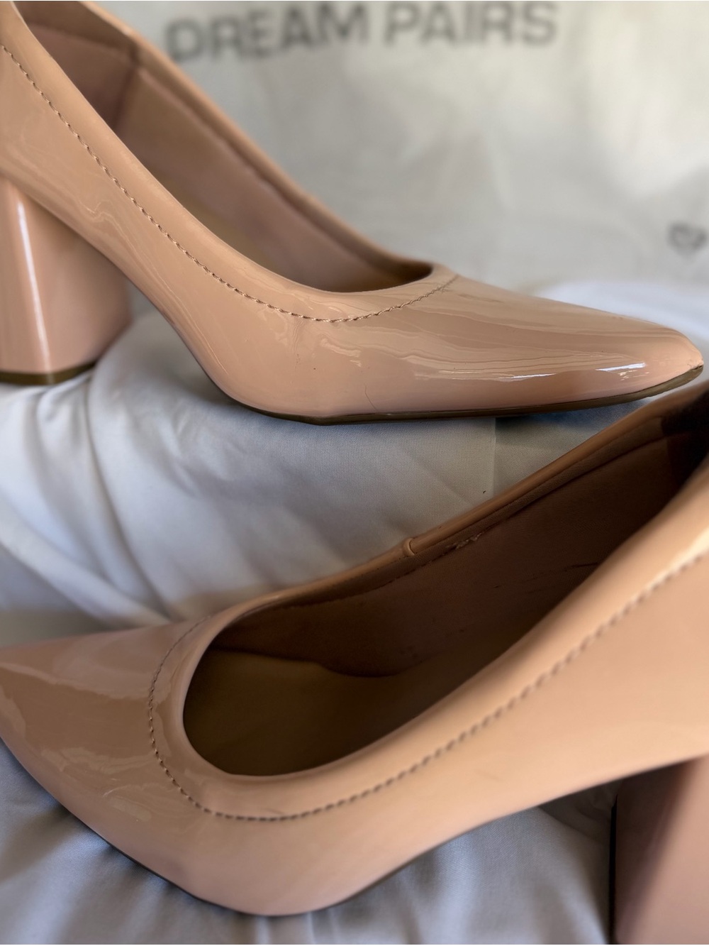 Anne Klein Patent Nude Block Heel Pumps